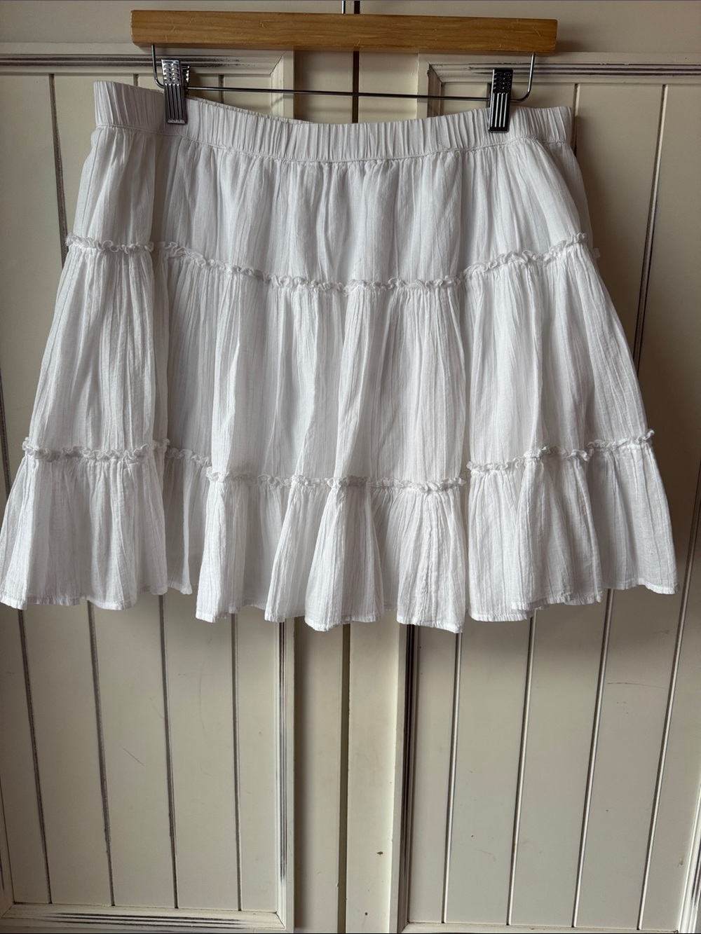 American Eagle Outfitters White Tiered Ruffle Skater Mini Skirt